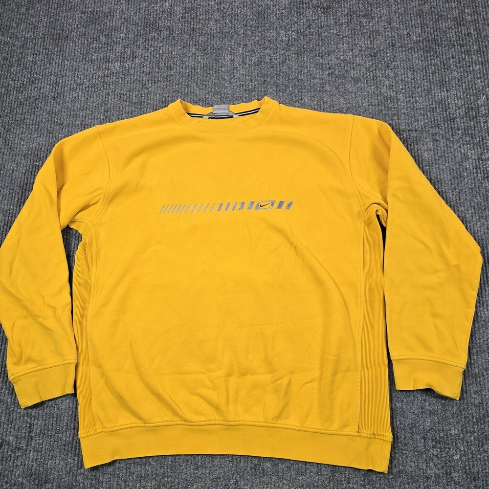 VTG Y2K Nike Sweatshirt Mens 2XL Yellow Crewneck Fleece Pullover Bar Logo - Picture 2 of 13